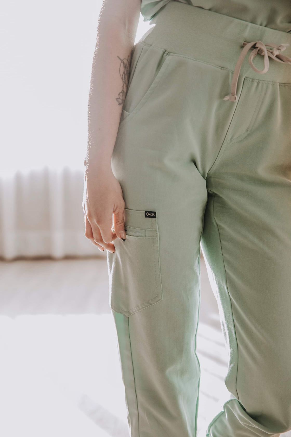 Women’s High Rise Scrub Joggers — Turmeric, Sage & Eggplant