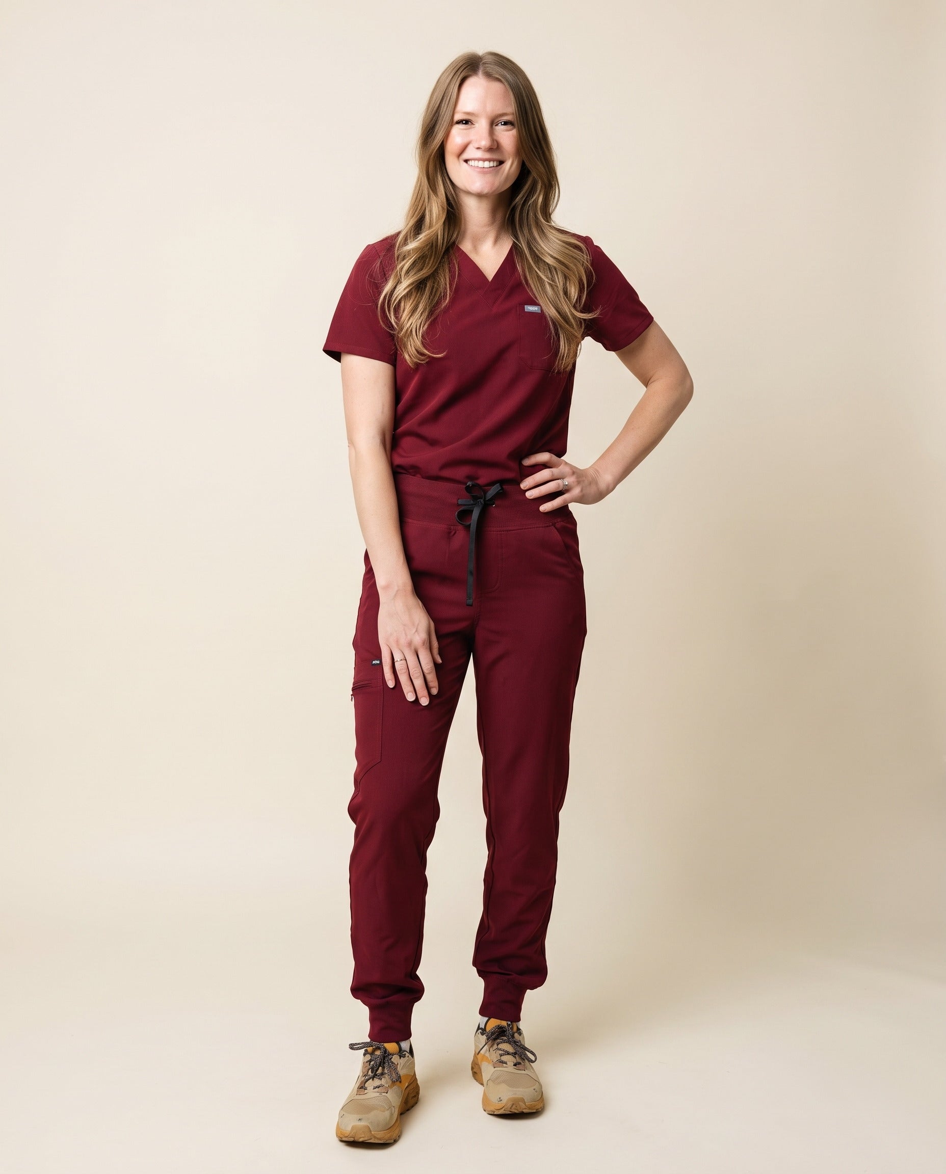 Women's One-Pocket Scrub Top, Merlot