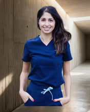 Load image into Gallery viewer, Women's One-Pocket Scrub Top, Navy - three-quarter #NVY
